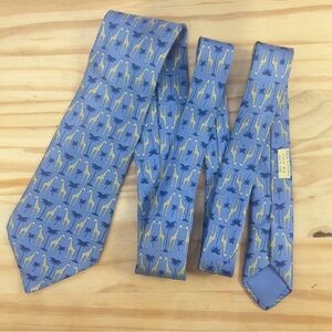 Authenticated Hermes Blue Giraffe and Tree Silk Tie